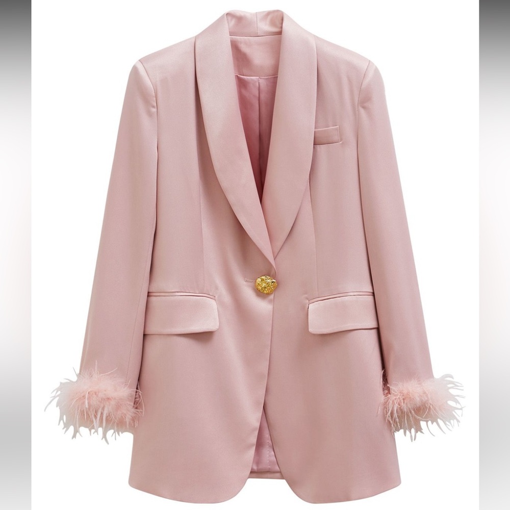 Chicwish Blush Feather Cuff Blazer